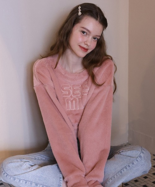 Seemi. byNICECLAUP（ シーミーバイナイスクラップ）の「Seemi フェイクファートップス（スウェット・レディース・ライトピンク/オフホワイト/ピンク・FREE）」の9枚目の写真