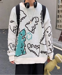 Burner | 【BURNER Recommend Select】手書き　恐竜柄　ニット oku-tops-642523837834-37　U(ニット/セーター)
