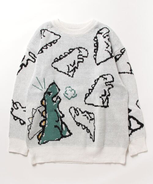 Burner（バーナー）の「【BURNER Recommend Select】手書き　恐竜柄　ニット oku-tops-642523837834-37　U（ニット/セーター・メンズ・グリーン/ホワイト/ブラック・L/X-LARGE/XX-LARGE）」の4枚目の写真