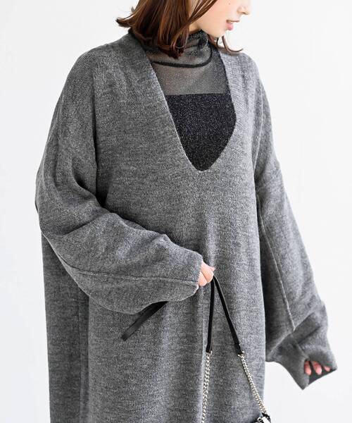 rps（アールピーエス）の「深Ｖネックニットワンピース（ワンピース・レディース・カーキ/チャコールグレー/グレー系その他/ブラック・フリー）」の8枚目の写真