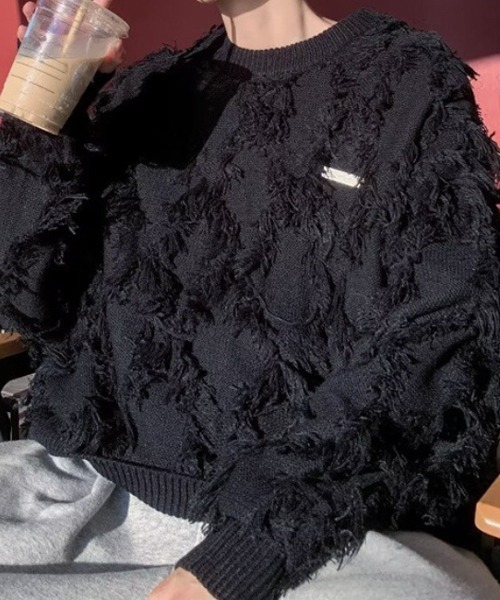 【NOWLE】カシミヤタッチ フリンジ クルーネック ニット（ニット/セーター）｜NOWLE（ノウル）