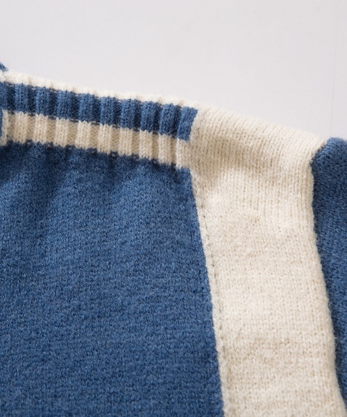 HOOK(フック)の「HOOK -original- ワッペン刺繍ボーダーリブレーシング風ダブルジップカーディガン ドライバーズニット(カーディガン/ボレロ・メンズ・ブラック/ブルー・M/L/XL)」の16枚目の写真