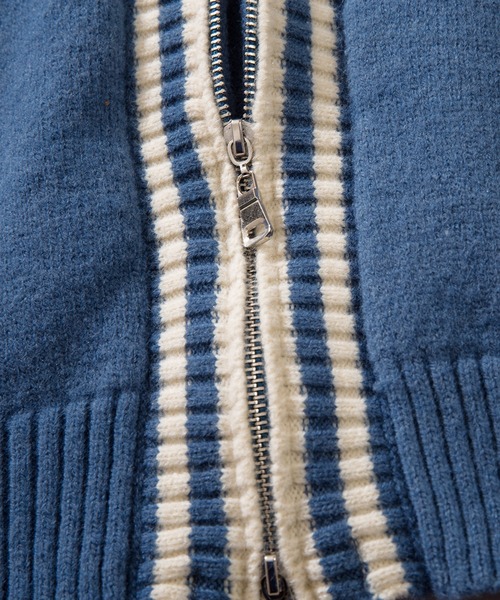 HOOK(フック)の「HOOK -original- ワッペン刺繍ボーダーリブレーシング風ダブルジップカーディガン ドライバーズニット(カーディガン/ボレロ・メンズ・ブラック/ブルー・M/L/XL)」の10枚目の写真