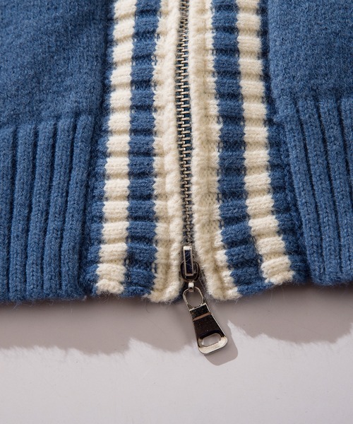 HOOK(フック)の「HOOK -original- ワッペン刺繍ボーダーリブレーシング風ダブルジップカーディガン ドライバーズニット(カーディガン/ボレロ・メンズ・ブラック/ブルー・M/L/XL)」の15枚目の写真