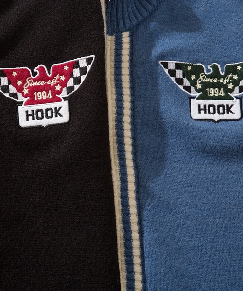 HOOK(フック)の「HOOK -original- ワッペン刺繍ボーダーリブレーシング風ダブルジップカーディガン ドライバーズニット(カーディガン/ボレロ・メンズ・ブラック/ブルー・M/L/XL)」の9枚目の写真