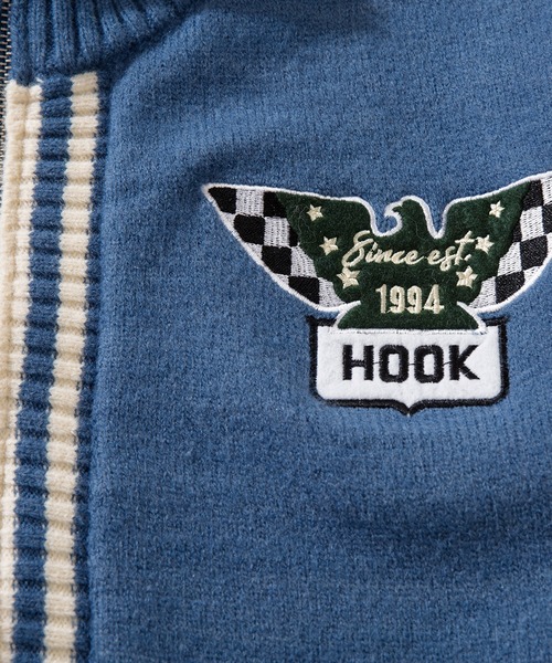 HOOK(フック)の「HOOK -original- ワッペン刺繍ボーダーリブレーシング風ダブルジップカーディガン ドライバーズニット(カーディガン/ボレロ・メンズ・ブラック/ブルー・M/L/XL)」の14枚目の写真