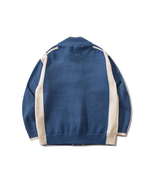 HOOK(フック)の「HOOK -original- ワッペン刺繍ボーダーリブレーシング風ダブルジップカーディガン ドライバーズニット(カーディガン/ボレロ・メンズ・ブラック/ブルー・M/L/XL)」の5枚目の写真