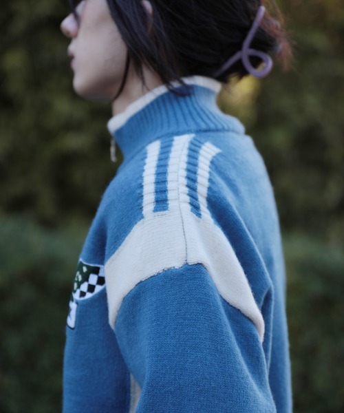 HOOK(フック)の「HOOK -original- ワッペン刺繍ボーダーリブレーシング風ダブルジップカーディガン ドライバーズニット(カーディガン/ボレロ・メンズ・ブラック/ブルー・M/L/XL)」の20枚目の写真