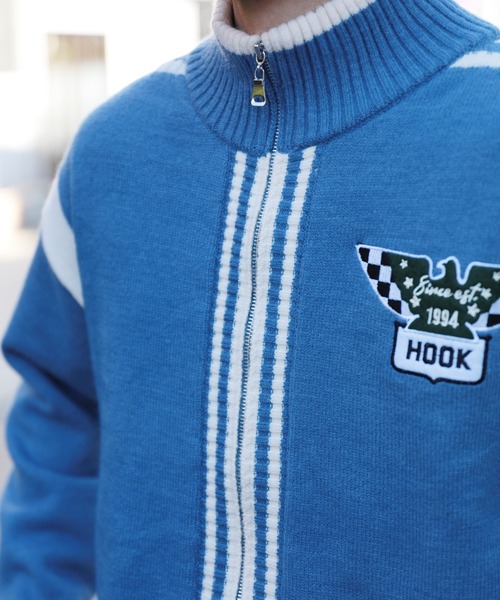 HOOK(フック)の「HOOK -original- ワッペン刺繍ボーダーリブレーシング風ダブルジップカーディガン ドライバーズニット(カーディガン/ボレロ・メンズ・ブラック/ブルー・M/L/XL)」の22枚目の写真