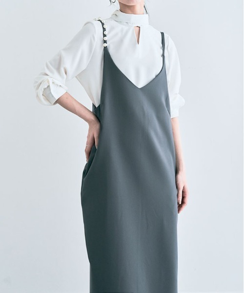 kirakiraShop（キラキラショップ）の「パール ショルダー キャミ ワンピース（ワンピース・レディース・チャコール/ブラック/ブラウン・L/M）」の2枚目の写真