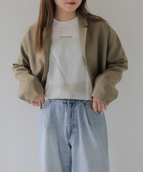 HER CLOSET（ハークローゼット）の「【HER CLOSET】WEB限定ニュアンスパネルプリントロゴロンT WEB LIMITED NUANCE PANEL PRINT LOGO LONG TEE（Tシャツ/カットソー・レディース・ブラウン/グレイッシュベージュ/サックスブルー/チャコールグレー・M/S/L）」の5枚目の写真