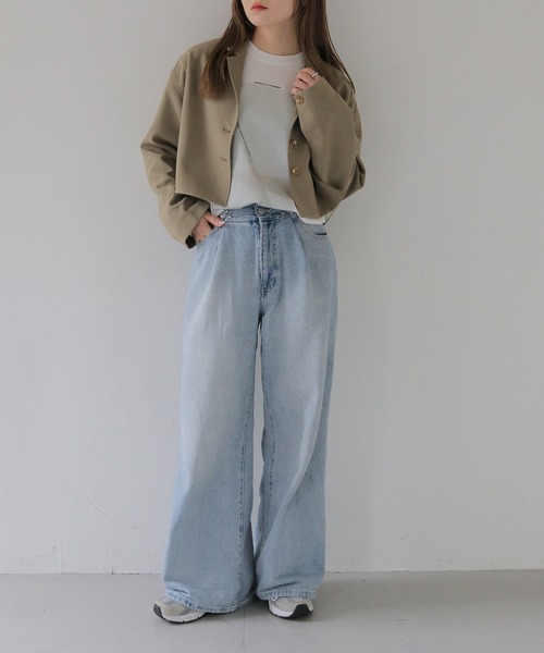 HER CLOSET（ハークローゼット）の「【HER CLOSET】WEB限定ニュアンスパネルプリントロゴロンT WEB LIMITED NUANCE PANEL PRINT LOGO LONG TEE（Tシャツ/カットソー・レディース・ブラウン/グレイッシュベージュ/サックスブルー/チャコールグレー・M/S/L）」の9枚目の写真