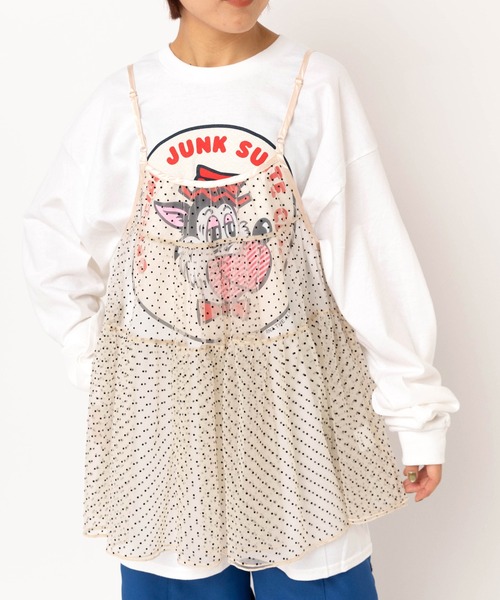 RNA（アールエヌエー）の「B2806 チュールメッシュキャミ（キャミソール・レディース・ライム/ホワイト/レオパード/ブラック/グレー/チェック/パープル/グリーン系その他/オレンジ/ドット・MEDIUM/LARGE）」の9枚目の写真