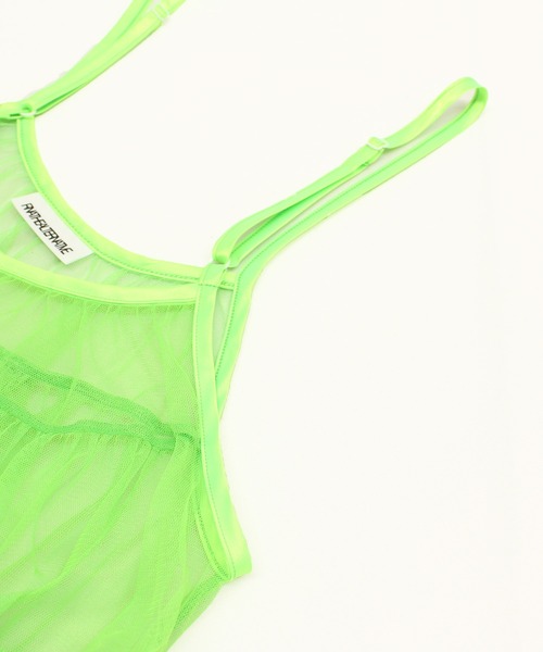 RNA（アールエヌエー）の「B2806 チュールメッシュキャミ（キャミソール・レディース・ライム/ホワイト/レオパード/ブラック/グレー/チェック/パープル・MEDIUM/LARGE）」の17枚目の写真