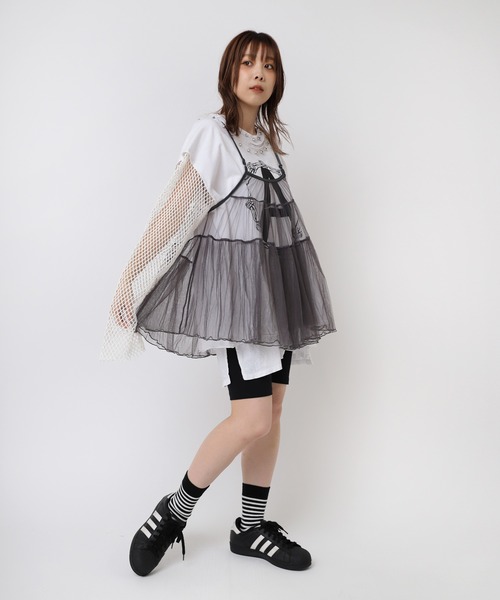 RNA（アールエヌエー）の「B2806 チュールメッシュキャミ（キャミソール・レディース・ライム/ホワイト/レオパード/ブラック/グレー/チェック/パープル/グリーン系その他/オレンジ/ドット・MEDIUM/LARGE）」の19枚目の写真