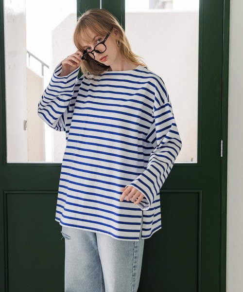 coca(coca)(コカ)の「ボーダースリットTシャツ(Tシャツ/カットソー・レディース・ブルー/ブラック・M/L)」の3枚目の写真