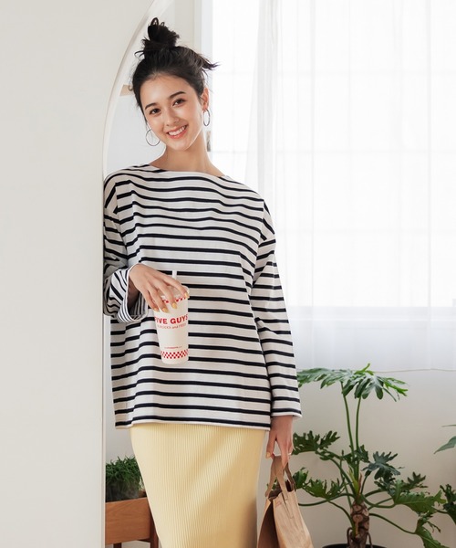 coca(coca)(コカ)の「ボーダースリットTシャツ(Tシャツ/カットソー・レディース・ブルー/ブラック・M/L)」の8枚目の写真