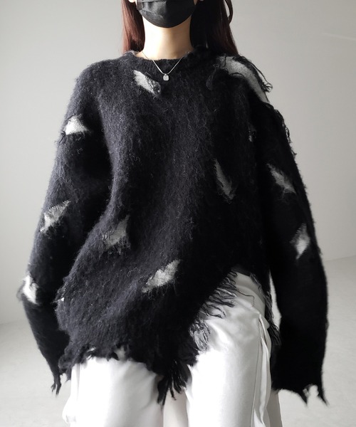 me+em select(ミームセレクト)の「※※モヘアライクダメージデザインボリュームニットプルオーバー(ニット/セーター・レディース・ブラック・FREE)」の12枚目の写真