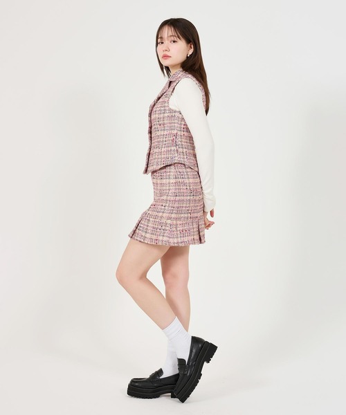 TINA:JOJUN(ティーナジョジュン)の「ファンシー ツイードミニスカート TINA:JOJUN(スカート・レディース・ネイビー/ピンク・S/M)」の4枚目の写真