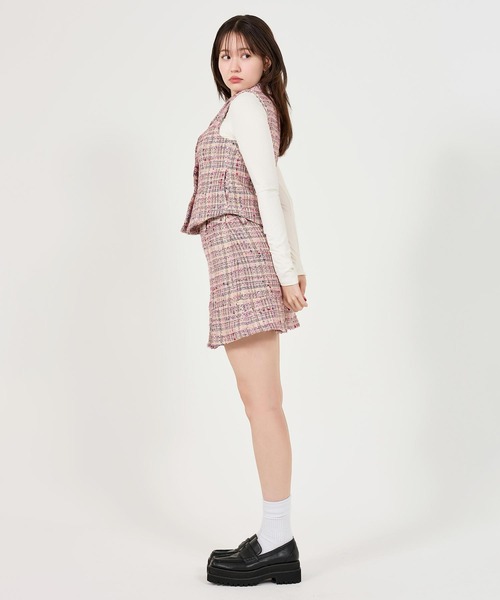 TINA:JOJUN(ティーナジョジュン)の「ファンシー ツイードミニスカート TINA:JOJUN(スカート・レディース・ネイビー/ピンク・S/M)」の3枚目の写真