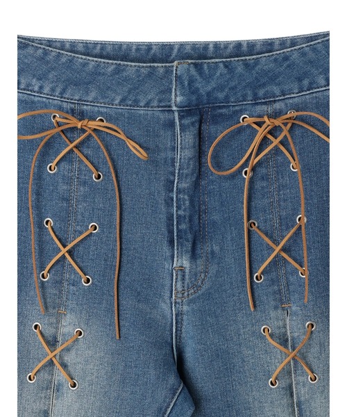DURAS（デュラス）の「Lace-up flare pants（デニムパンツ・レディース・インディゴブルー/ライトインディゴブルー・S/M）」の5枚目の写真