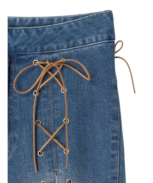 DURAS（デュラス）の「Lace-up flare pants（デニムパンツ・レディース・インディゴブルー/ライトインディゴブルー・S/M）」の6枚目の写真