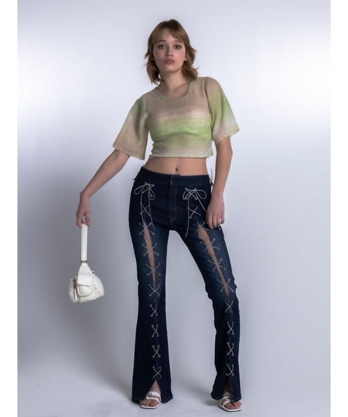 DURAS（デュラス）の「Lace-up flare pants（デニムパンツ・レディース・インディゴブルー/ライトインディゴブルー・S/M）」の15枚目の写真
