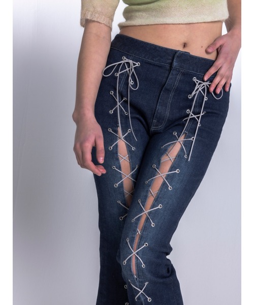 DURAS（デュラス）の「Lace-up flare pants（デニムパンツ・レディース・インディゴブルー/ライトインディゴブルー・S/M）」の16枚目の写真