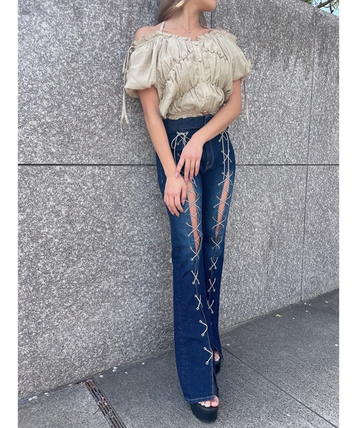 DURAS（デュラス）の「Lace-up flare pants（デニムパンツ・レディース・インディゴブルー/ライトインディゴブルー・S/M）」の22枚目の写真
