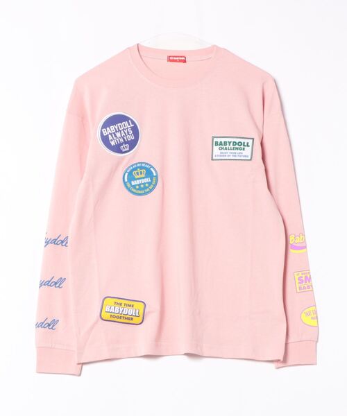 BABYDOLL(ベビードール)の「親子お揃い 袖メッセージ ロングTシャツ 9224A(Tシャツ/カットソー・レディース・チェリーピンク/オフホワイト・S/M/L/XL)」の1枚目の写真