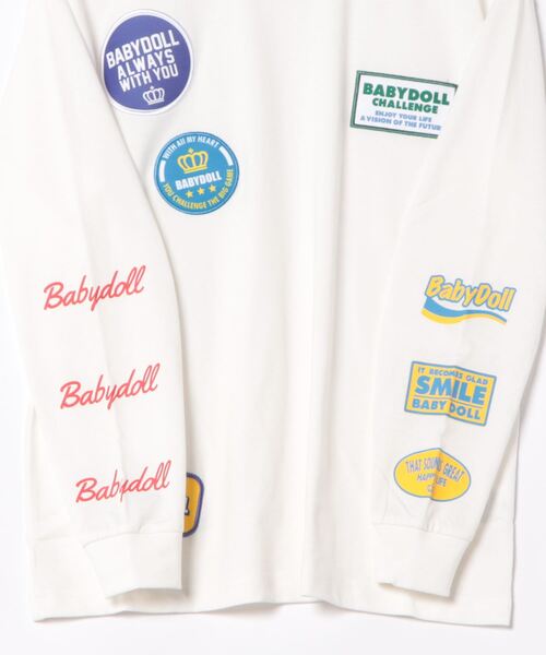 BABYDOLL(ベビードール)の「親子お揃い 袖メッセージ ロングTシャツ 9224A(Tシャツ/カットソー・レディース・チェリーピンク/オフホワイト・S/M/L/XL)」の4枚目の写真