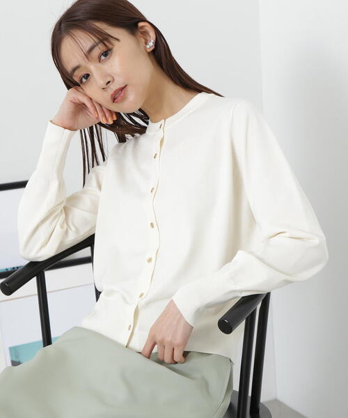 N.（N. Natural Beauty Basic）（エヌエヌナチュラルビューティーベーシック）の「◆ゴールドボタンカーディガン（カーディガン/ボレロ・レディース・グリーン/ネイビー/オフホワイト・MEDIUM）」の7枚目の写真