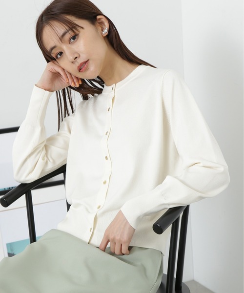 N.（N. Natural Beauty Basic）（エヌエヌナチュラルビューティーベーシック）の「◆ゴールドボタンカーディガン（カーディガン/ボレロ・レディース・グリーン/ネイビー/オフホワイト・MEDIUM）」の2枚目の写真