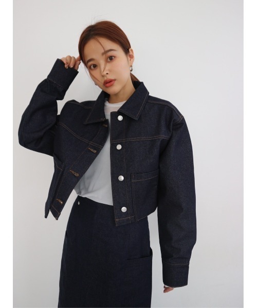 TRUNC（トランクエイティーエイト）の「Cropped Denim Jacket（デニムジャケット・レディース・ネイビー/ブラック・FREE）」の2枚目の写真