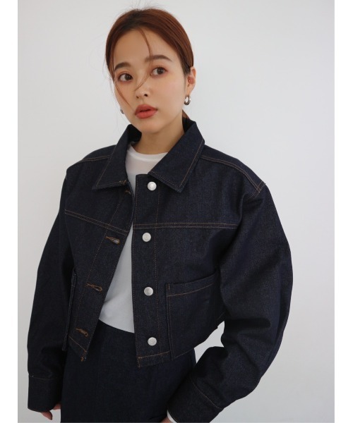 TRUNC（トランクエイティーエイト）の「Cropped Denim Jacket（デニムジャケット・レディース・ネイビー/ブラック・FREE）」の19枚目の写真
