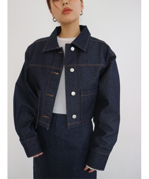 TRUNC（トランクエイティーエイト）の「Cropped Denim Jacket（デニムジャケット・レディース・ネイビー/ブラック・FREE）」の20枚目の写真