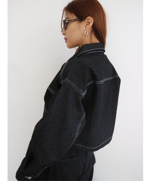 TRUNC（トランクエイティーエイト）の「Cropped Denim Jacket（デニムジャケット・レディース・ネイビー/ブラック・FREE）」の5枚目の写真
