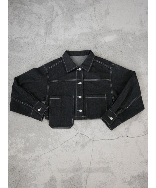 TRUNC（トランクエイティーエイト）の「Cropped Denim Jacket（デニムジャケット・レディース・ネイビー/ブラック・FREE）」の15枚目の写真