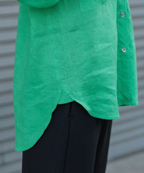 Munich（ミューニック）の「60sフレンチリネンキャンバスVネックシャツ（シャツ/ブラウス・レディース・グリーン/ホワイト/ブラック/アイボリー・FREE）」の16枚目の写真