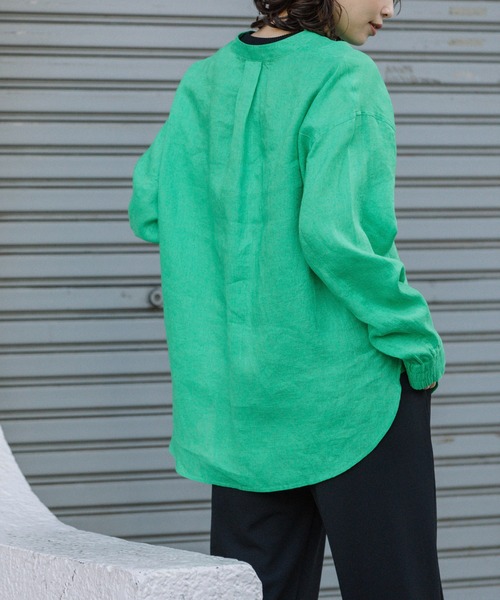 Munich（ミューニック）の「60sフレンチリネンキャンバスVネックシャツ（シャツ/ブラウス・レディース・グリーン/ホワイト/ブラック/アイボリー・FREE）」の10枚目の写真