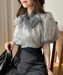 レース×オーガンジー重ねボウタイブラウス【WEB限定商品】
