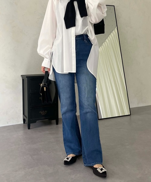 prose verse（プロズヴェール）の「ハイウエストストレッチフレアデニムパンツ（デニムパンツ・レディース・サックスブルー/ブルー・MT/MP/LARGE/MEDIUM/SMALL/SP/LP）」の15枚目の写真