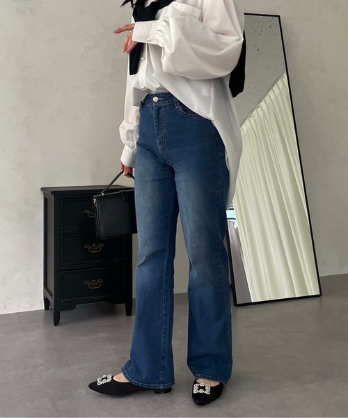 prose verse（プロズヴェール）の「ハイウエストストレッチフレアデニムパンツ（デニムパンツ・レディース・サックスブルー/ブルー・MT/MP/LARGE/MEDIUM/SMALL/SP/LP）」の18枚目の写真