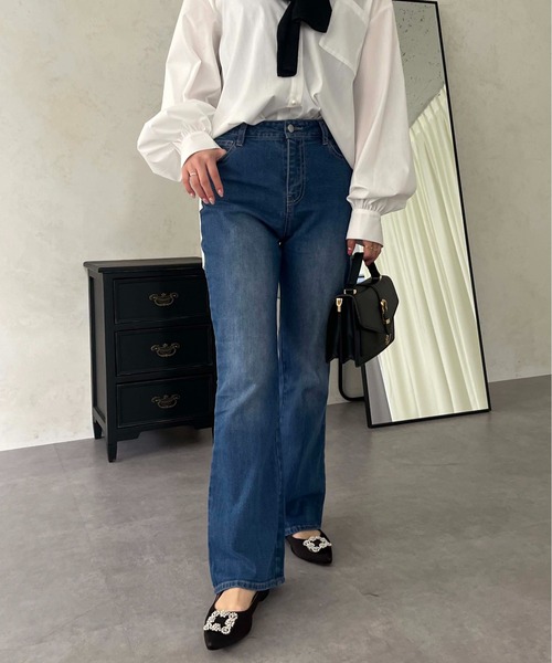 prose verse（プロズヴェール）の「ハイウエストストレッチフレアデニムパンツ（デニムパンツ・レディース・サックスブルー/ブルー・MT/MP/LARGE/MEDIUM/SMALL/SP/LP）」の19枚目の写真