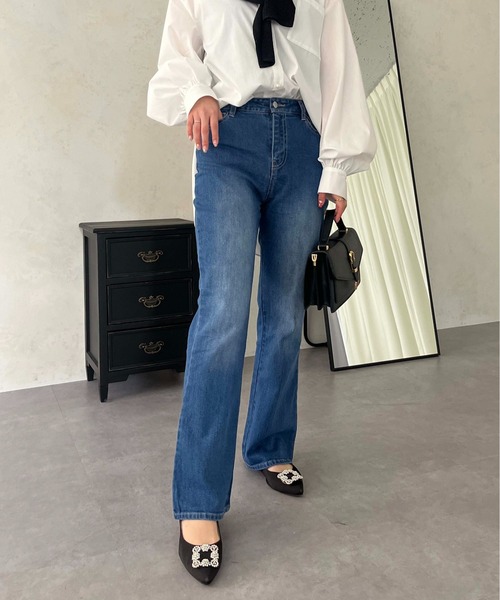 prose verse（プロズヴェール）の「ハイウエストストレッチフレアデニムパンツ（デニムパンツ・レディース・サックスブルー/ブルー・MT/MP/LARGE/MEDIUM/SMALL/SP/LP）」の20枚目の写真