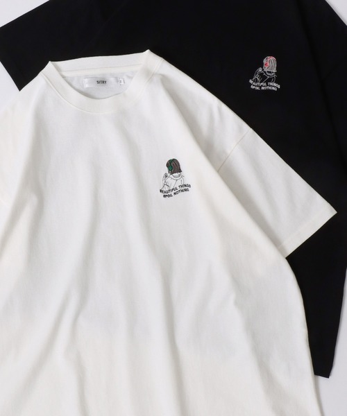 SITRY(シトリー)の「SITRY Girl Embroidery T-shirt/別注 オーバーサイズ ガール ワンポイント刺繍 半袖Tシャツ レディース メンズ(Tシャツ/カットソー・レディース・ブルー/グリーン/ホワイト/ブラック/ホワイト系その他/ブラック系その他/グリーン系その他/ブルー系その他・M/L/XL)」の2枚目の写真