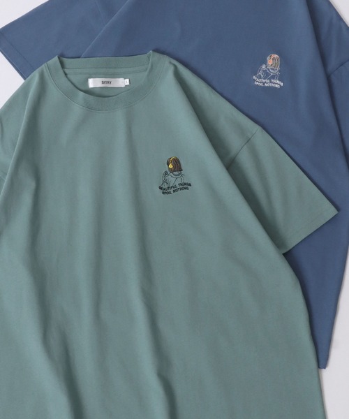 SITRY(シトリー)の「SITRY Girl Embroidery T-shirt/別注 オーバーサイズ ガール ワンポイント刺繍 半袖Tシャツ レディース メンズ(Tシャツ/カットソー・レディース・ブルー/グリーン/ホワイト/ブラック/ホワイト系その他/ブラック系その他/グリーン系その他/ブルー系その他・M/L/XL)」の5枚目の写真