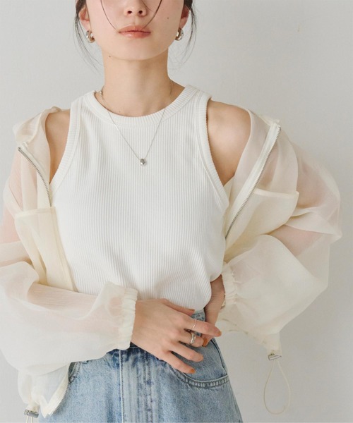 titivate(ティティベイト)の「カップ付きアメスリタンクトップ(タンクトップ・レディース・オレンジ/ホワイト系その他/ブラック/オフホワイト・M)」の2枚目の写真