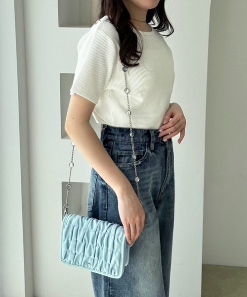 one after another NICE CLAUP（ワンアフターアナザーナイスクラップ）の「ビジューストラップ付きスマホショルダー（ショルダーバッグ・レディース・ブラック/アイボリー/サックスブルー/シルバー・FREE）」の16枚目の写真