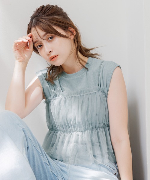 Dita Muaj.(ディータムアージュ)の「【SET】フレンチラメタンク&チュールキャミ(Tシャツ/カットソー・レディース・ホワイト/ブラック/サックスブルー/ナチュラル・FREE)」の4枚目の写真